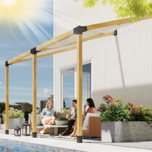 CampGlut Pergola Kit als Outdoor-Überdachung montiert.