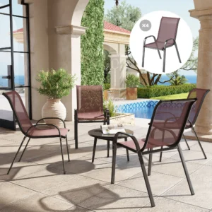 4er-Set Outdoor-Esstischstühle, stapelbare Terrassenstühle mit hoher Rückenle...