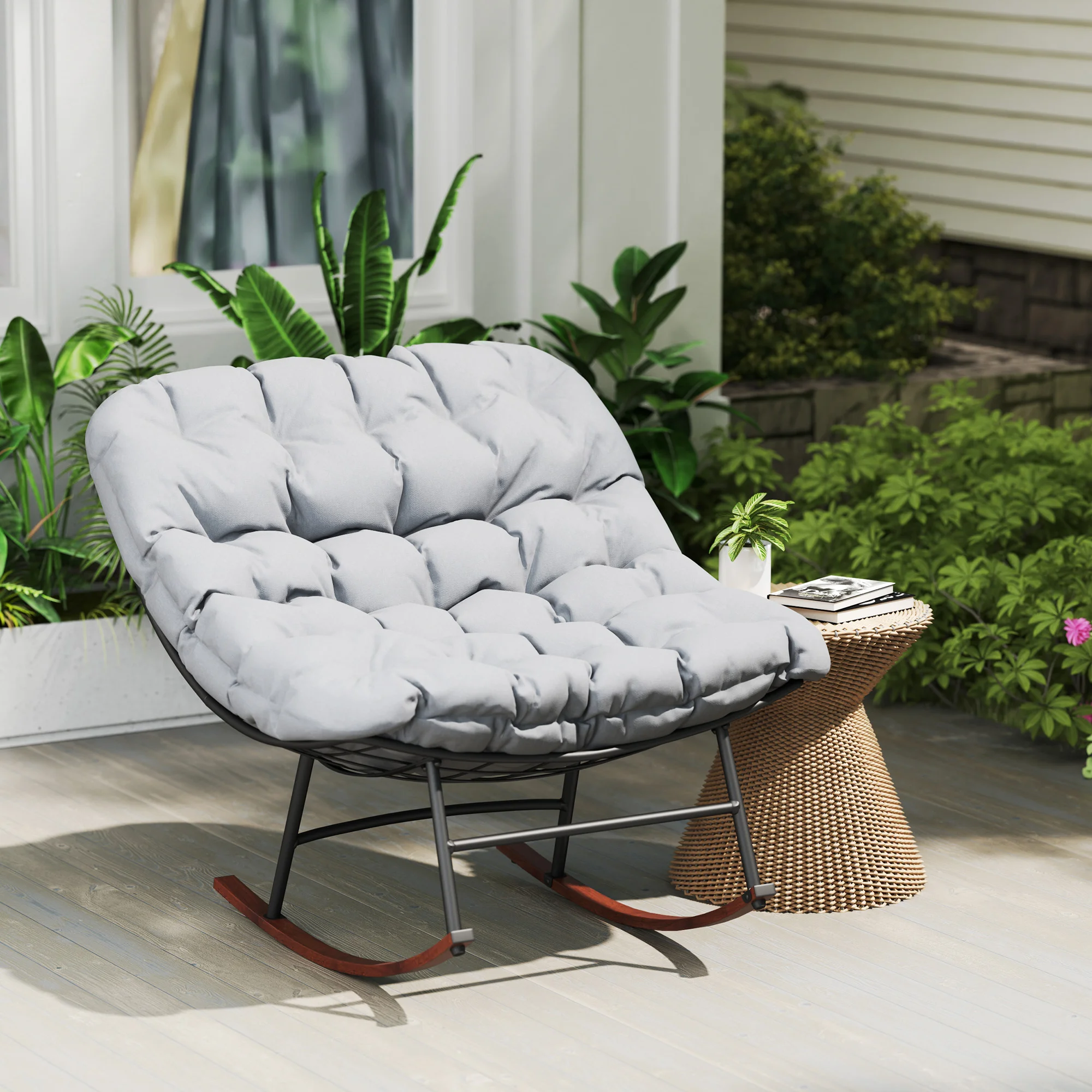 Garten-Set aus 2 überdimensionierten Schaukel-Papasan-Stühlen mit Polstern, 1... – Bild 4