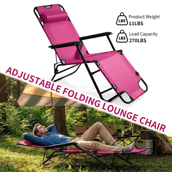 Tragbarer, multifunktionaler ausziehbarer Klappliegestuhl, Pink – Bild 3