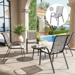 4er-Set Outdoor-Esstischstühle, stapelbare Terrassenstühle mit hoher Rückenle...
