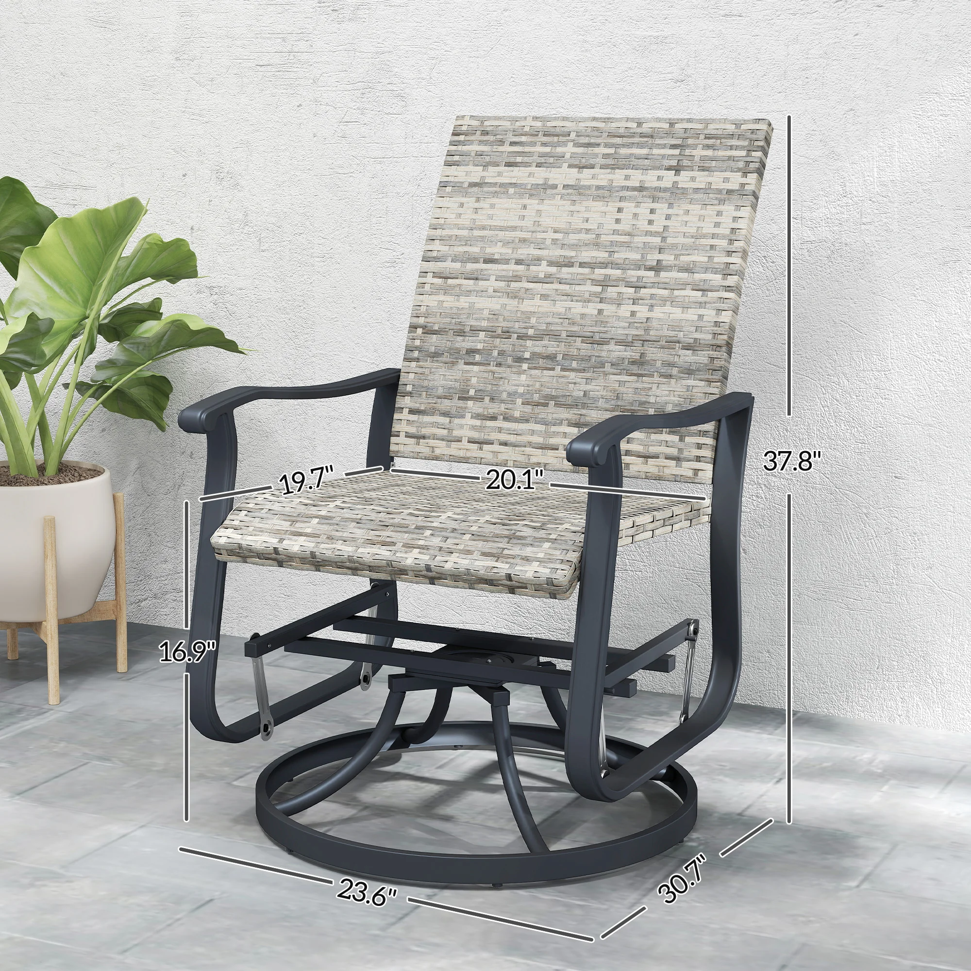 Geflecht Rattan Schwenk-Sessel Set 2er, Outdoor Sessel mit Stahlrahmen, hohe ... – Bild 2