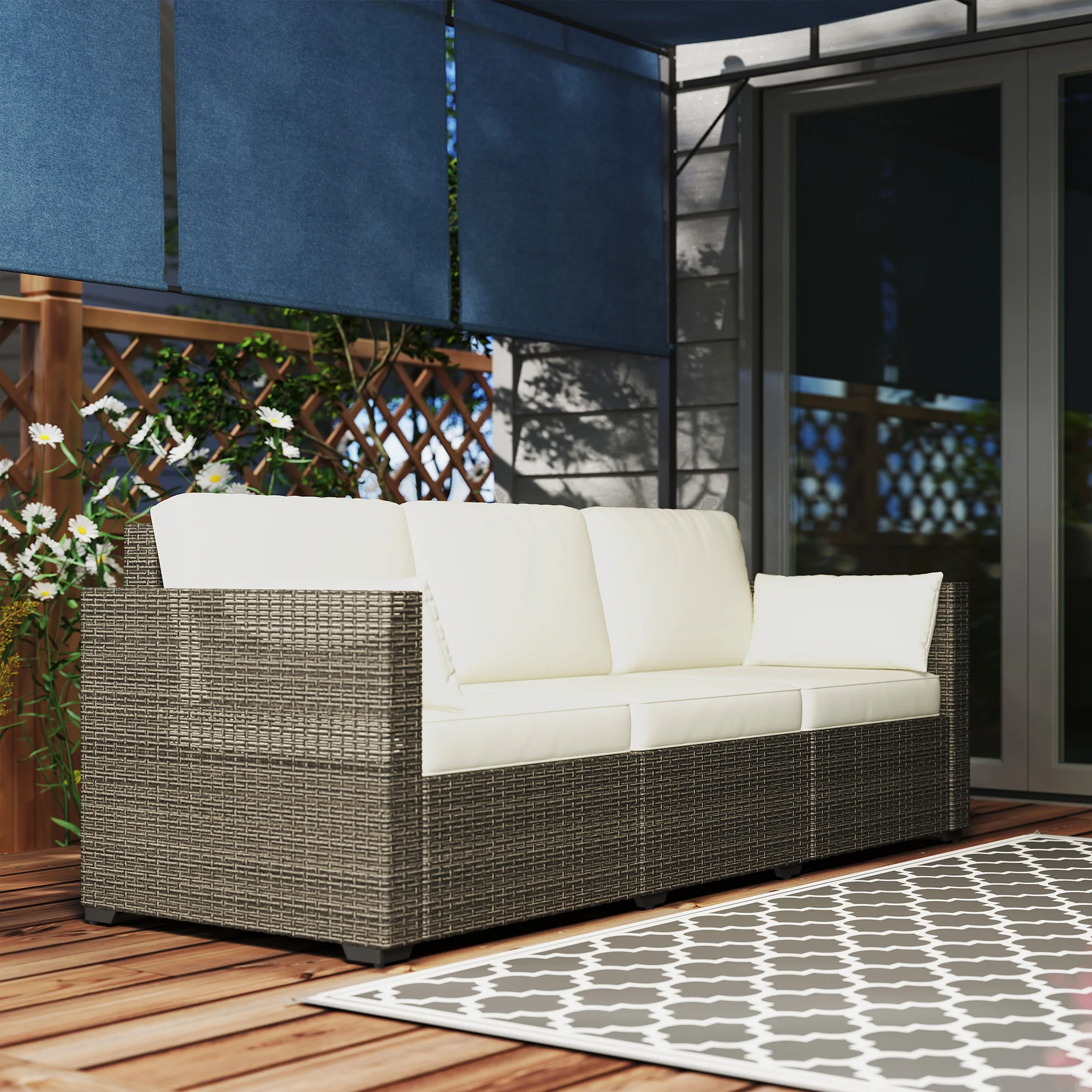 CampGlut Polster der Terrassencouch in creme-weiß, abnehmbar.