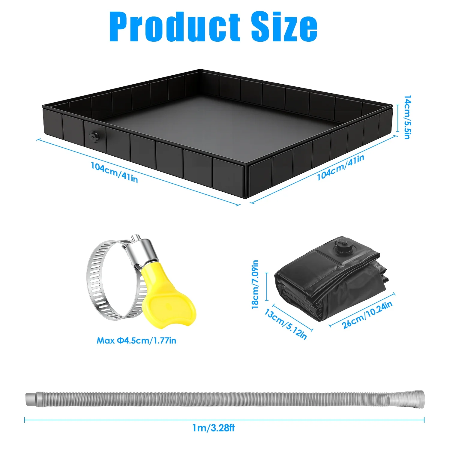 Bac de douche pliable 41x41x5,5 cm pour camping avec tuyau d'évacuation – Image 5