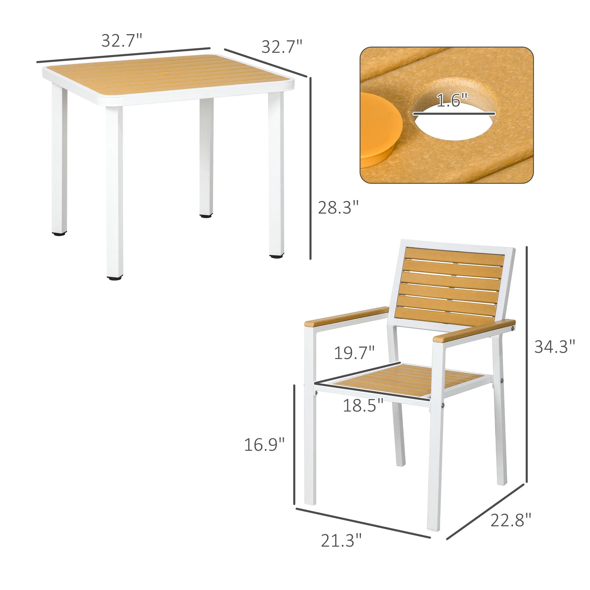 5-teiliges Terrassen-Set aus Aluminium und HDPE, mit Schirmloch, Gelb – Bild 6