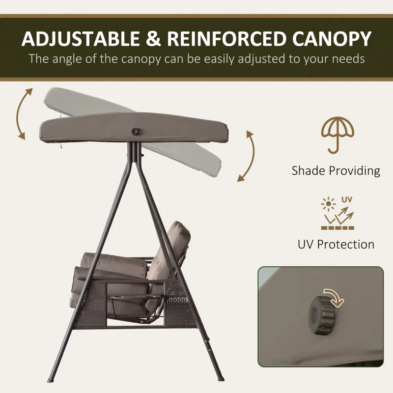 3-Seater Patio Swing Chair with Adjustable Canopy, Removable Cushions - Image 6