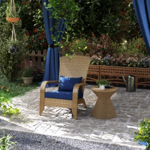 Patio Adirondack-Sessel aus Rattan, weiche Polster, hohe geschwungene Rückenl...