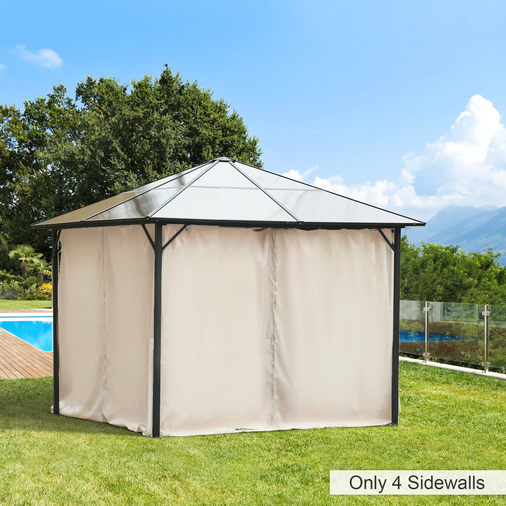 9,84 x 9,84 m Seitenwand-Set für Pavillon mit Haken/C-Ringen, Beige – Bild 5