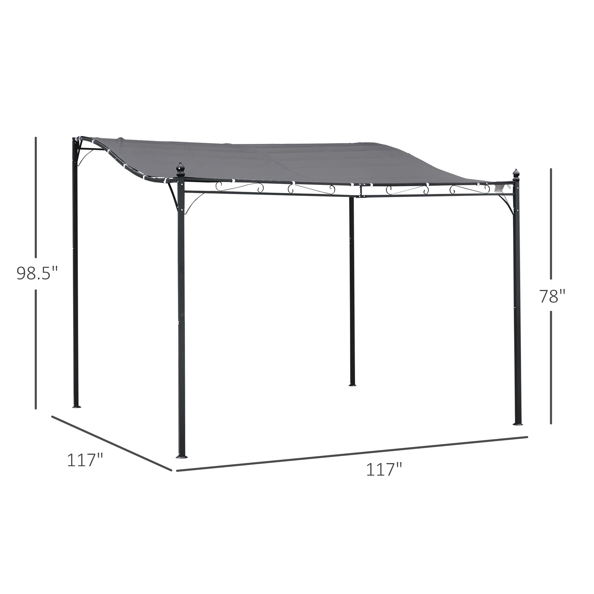 Langlebige 10x10 Stahl-Pergola, wandmontiert mit Dach für Terrasse, Grau – Bild 7