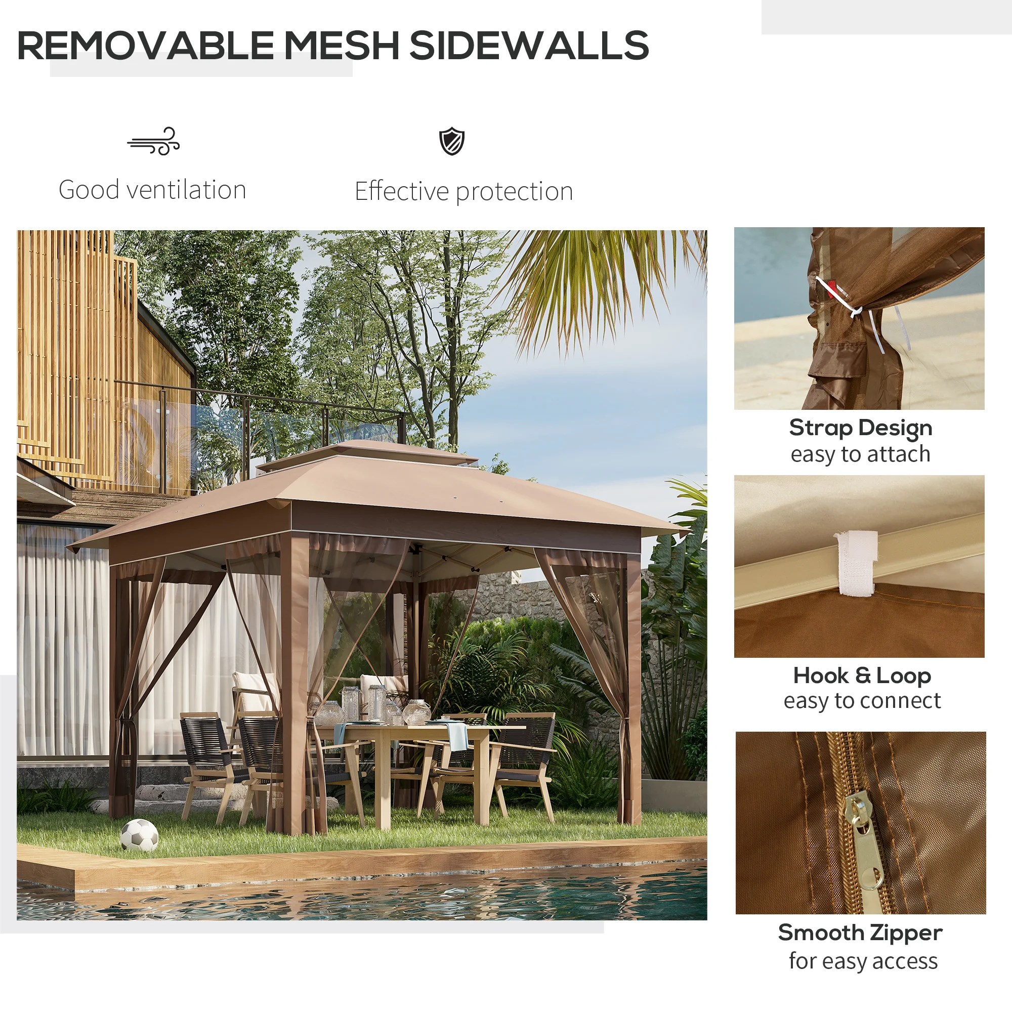 12x12 Pop-Up-Pavillon mit Netz und Tragetasche, Sonnenschutz 12,7 m², höhenve... – Bild 6