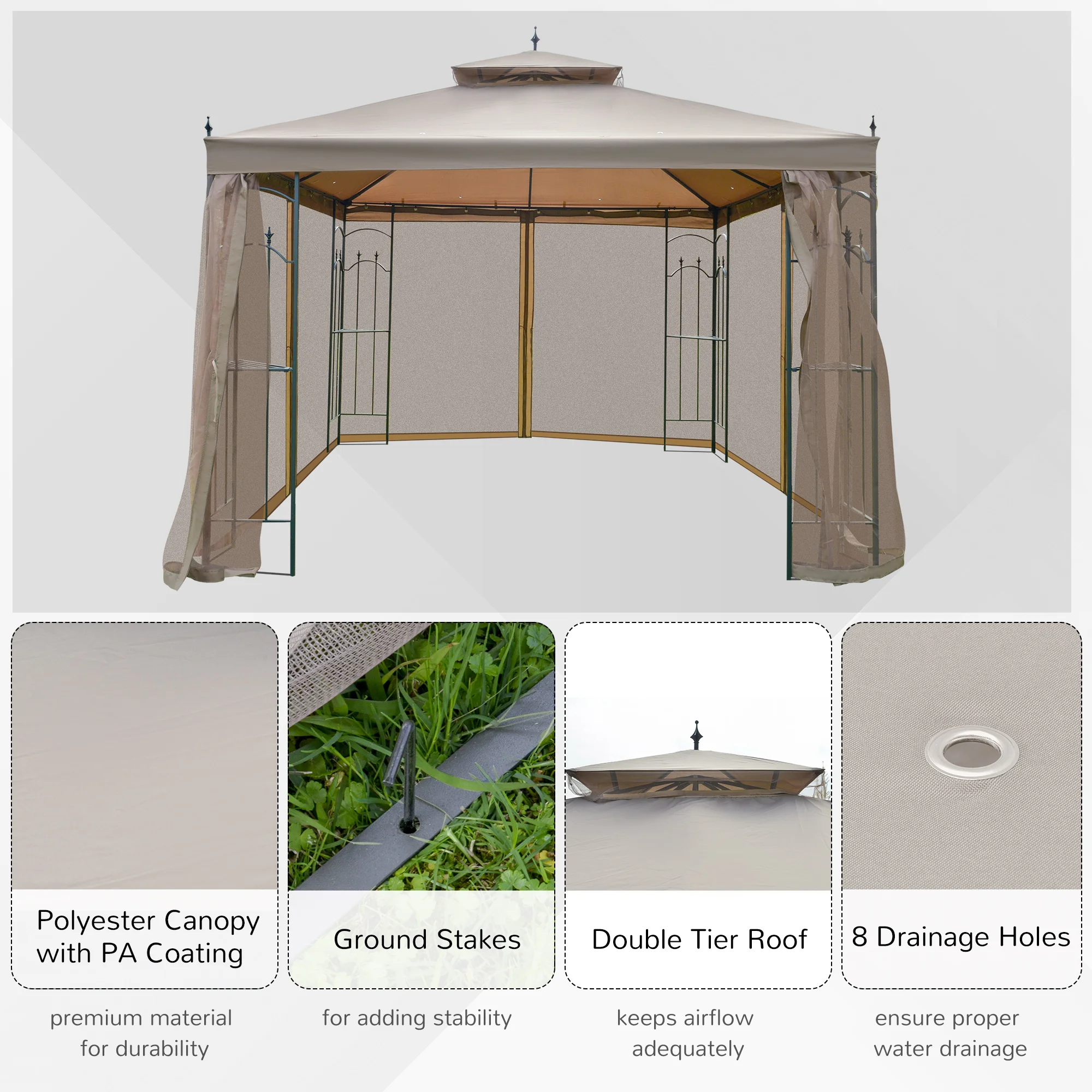 Gazebo de patio 10 x 10 con estanterías de esquina - Image 4