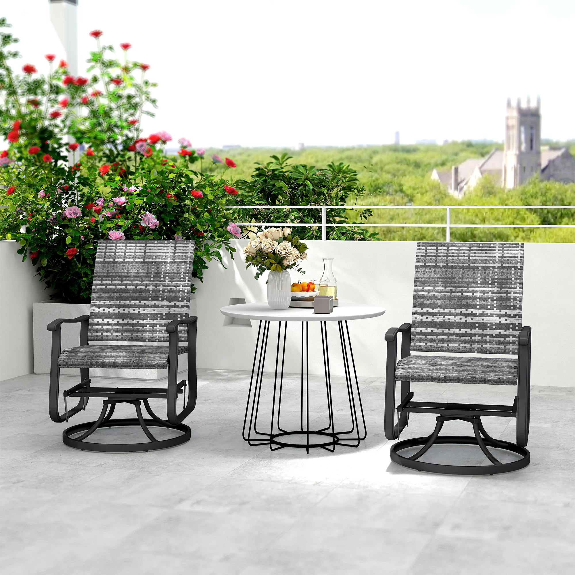 Korb-Rattan-Dreh-Garten-Schaukelstuhl-Set, 2er-Set – Bild 5