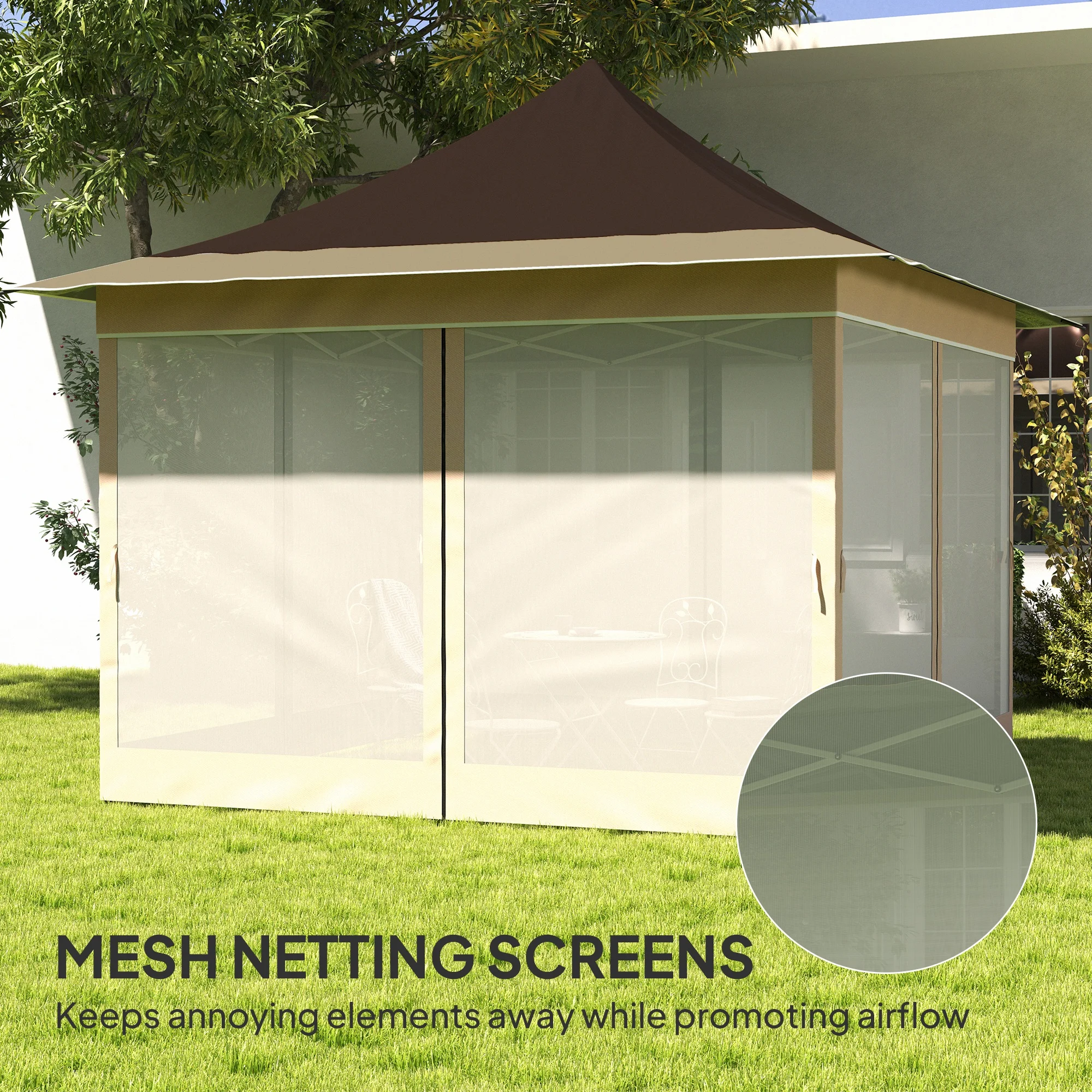 12 x 12 ft. Garden Gazebo with Mosquito Net, UPF50+, Includes Carry Bag, Brown - Imagen 6