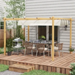10 x 13 Einziehbares Pergola-Dach, Alu-Sonnenschutz für Garten, Terrasse, Hof