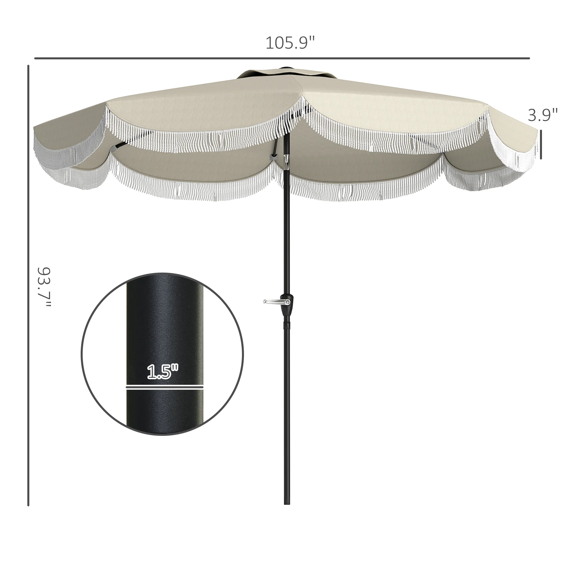 9FT Terrassenschirm, UPF 30+, Kurbel, 8 Rippen, Kippfunktion, belüftet, hellgrau – Bild 3
