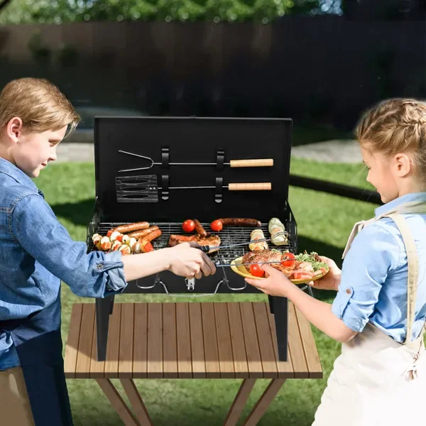 44x27x7cm Portable Square Charcoal Grill Black - Image 5