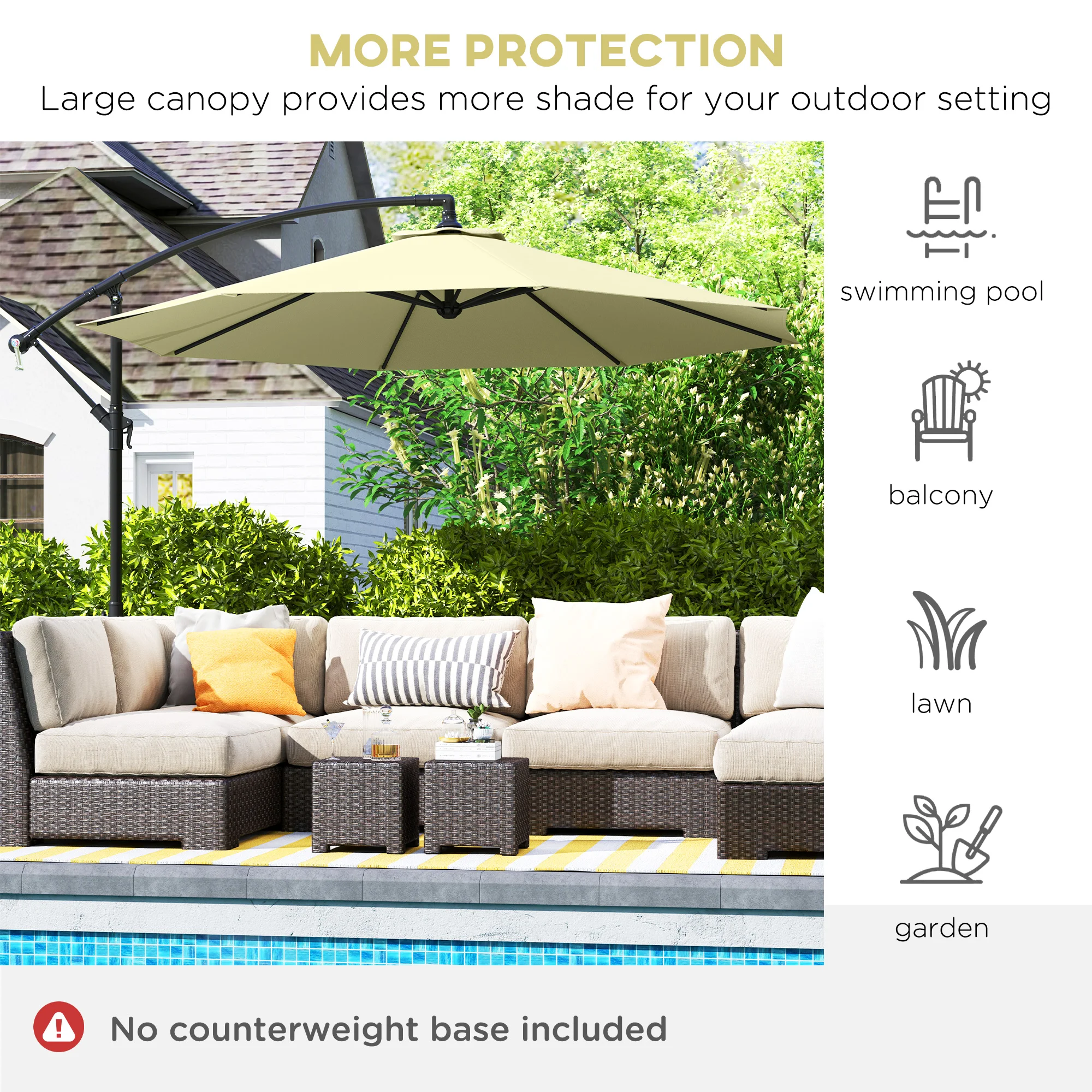 10 Ausleger-Sonnenschirm mit Kippfunktion, UV- & wasserfestem Material, Kreuz... – Bild 5