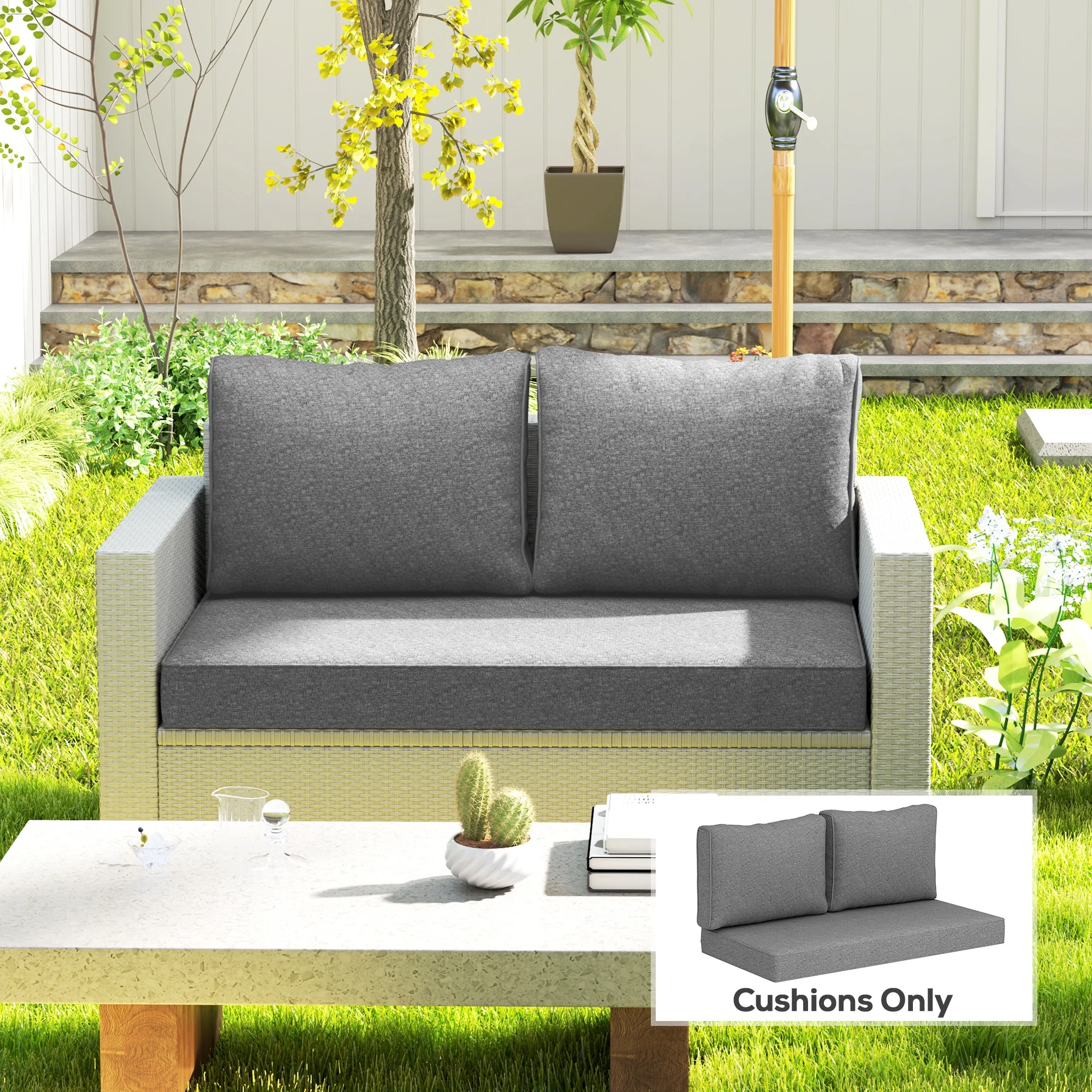 CampGlut gemütliches Loveseat-Kissen-Set für Outdoor-Sitzgruppen.