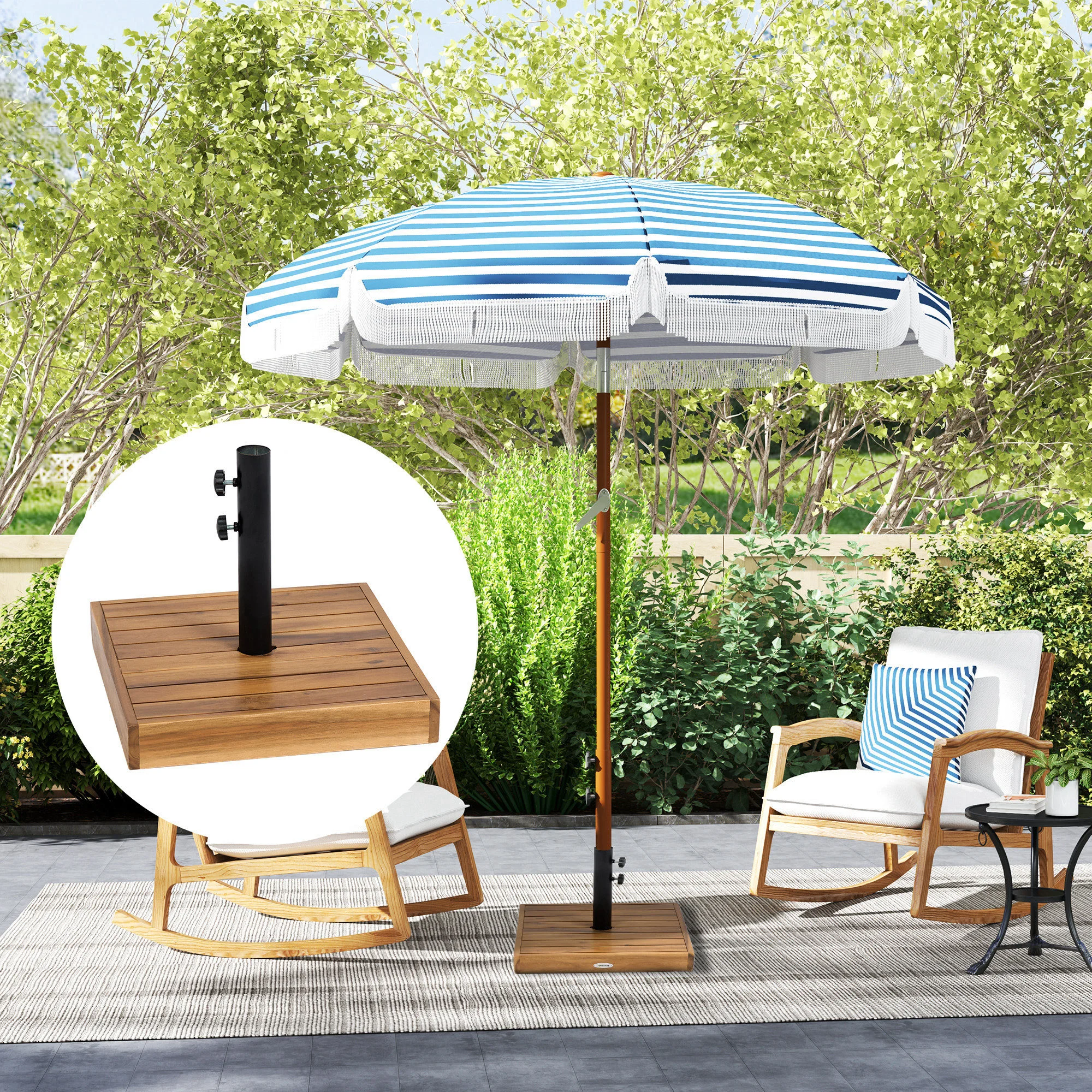 Terrassenschirmständer, 19 kg Beton, für 3,2/3,8 cm Stangen, Teak – Bild 5