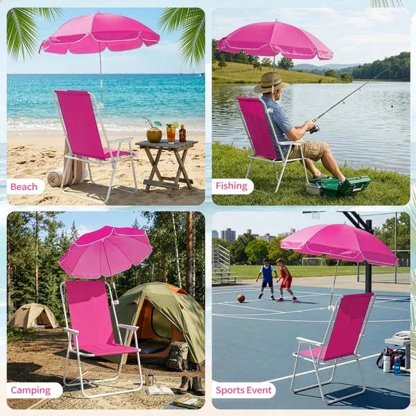 CampGlut Strandsessel, Schirm seitlich montiert, windstabil.