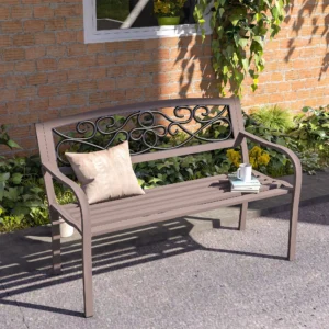50" Outdoor-Bank, Metall-Gartenbank mit Blumenmuster-Rückenlehne, Sitzbank mi...