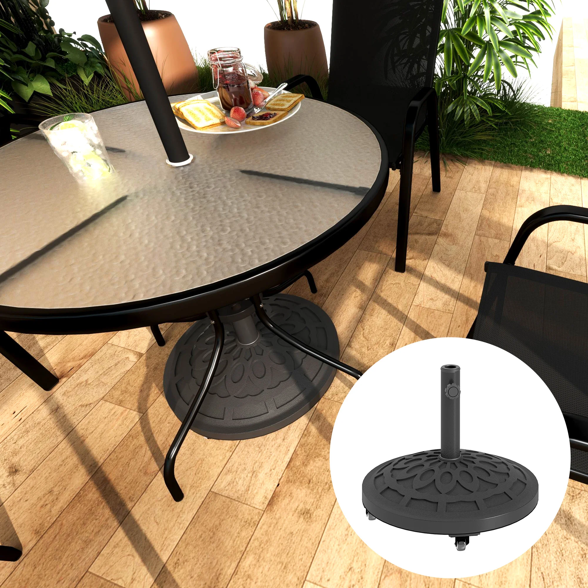 Base Redonda para Sombrilla de Terraza con Ruedas, 21 kg, Soporte Pesado para Sombrilla para 3... - Imagen 5
