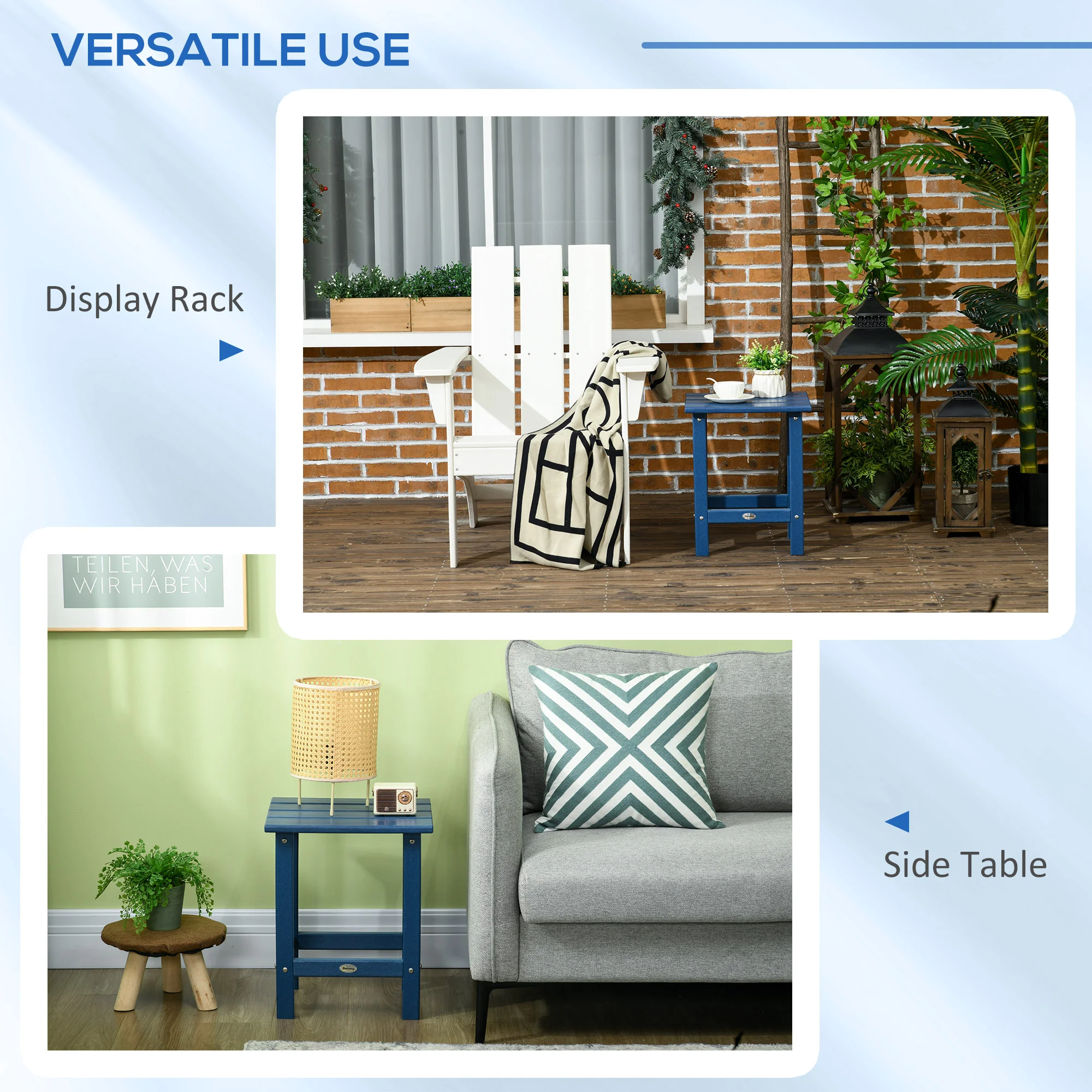 Terrassen-Seitentisch, 38 cm quadratischer Outdoor-Endtisch, HDPE-Kunststoff-... – Bild 7