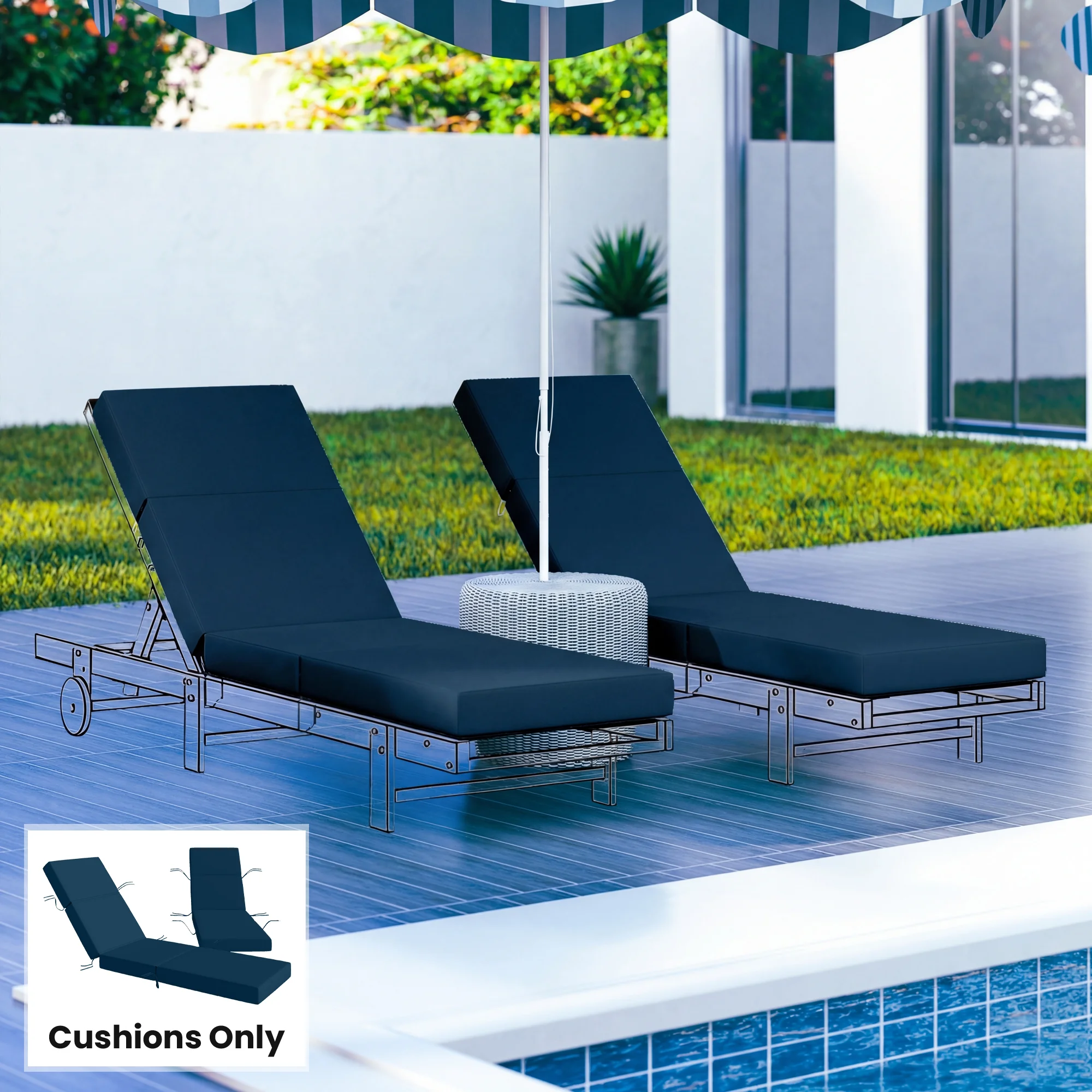 CampGlut Chaise Lounge Cushion Outdoor bequem