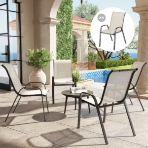 CampGlut Set 4 Outdoor Dining Chairs, stapelbar, hohe Rückenlehne.