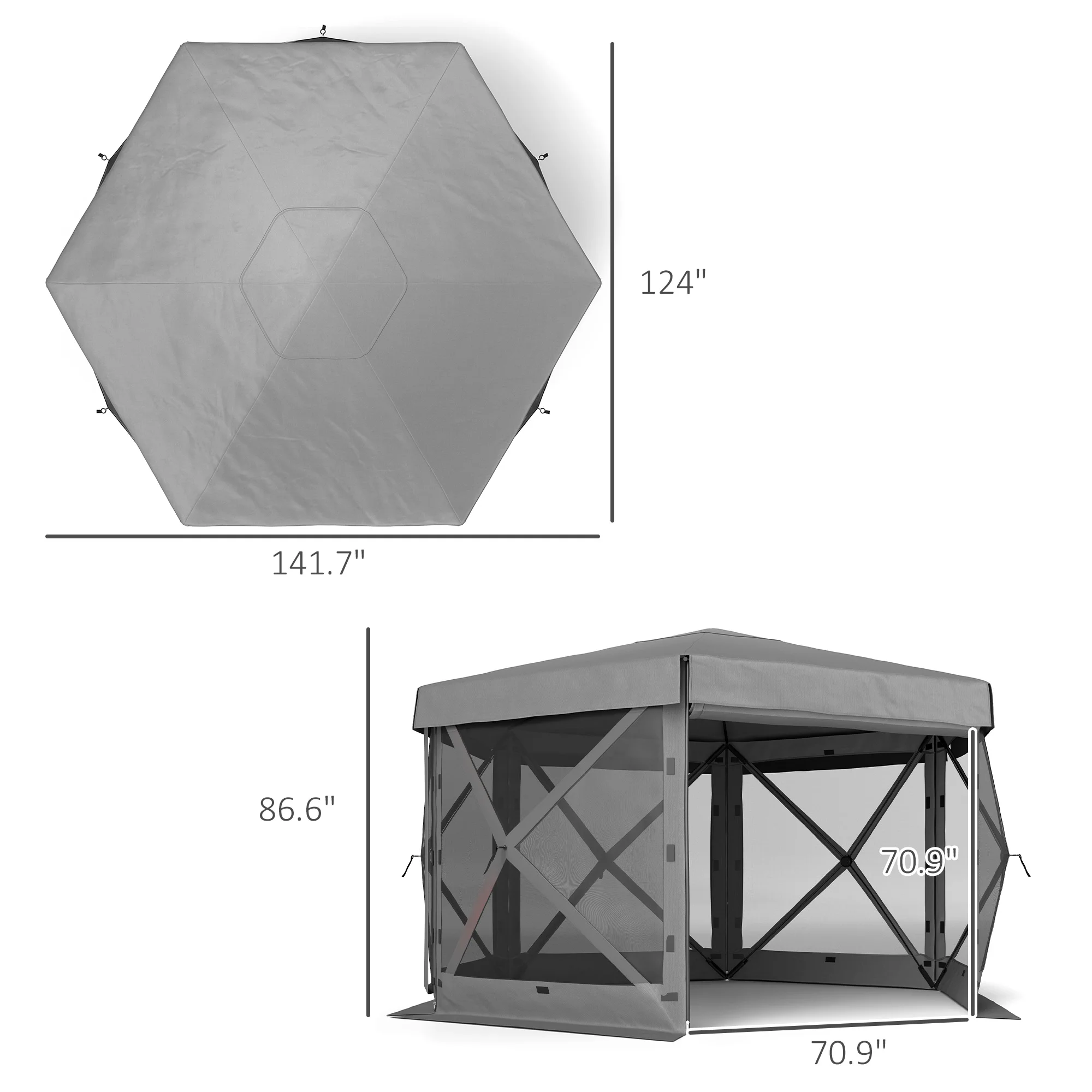 12 x 12 Sechseck-Pavillon mit 5 Seitenwänden, Outdoor-Schutzdach mit Tragetas... – Bild 5
