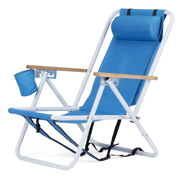 Tragbarer Hochleistungs-Strandstuhl mit verstellbarer Kopfstütze, Blau – Bild 4