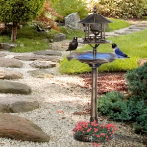 3-in-1 Vogeltränke mit Vogelfutterstation, großes Wasserbecken, Blumenkübel, ...