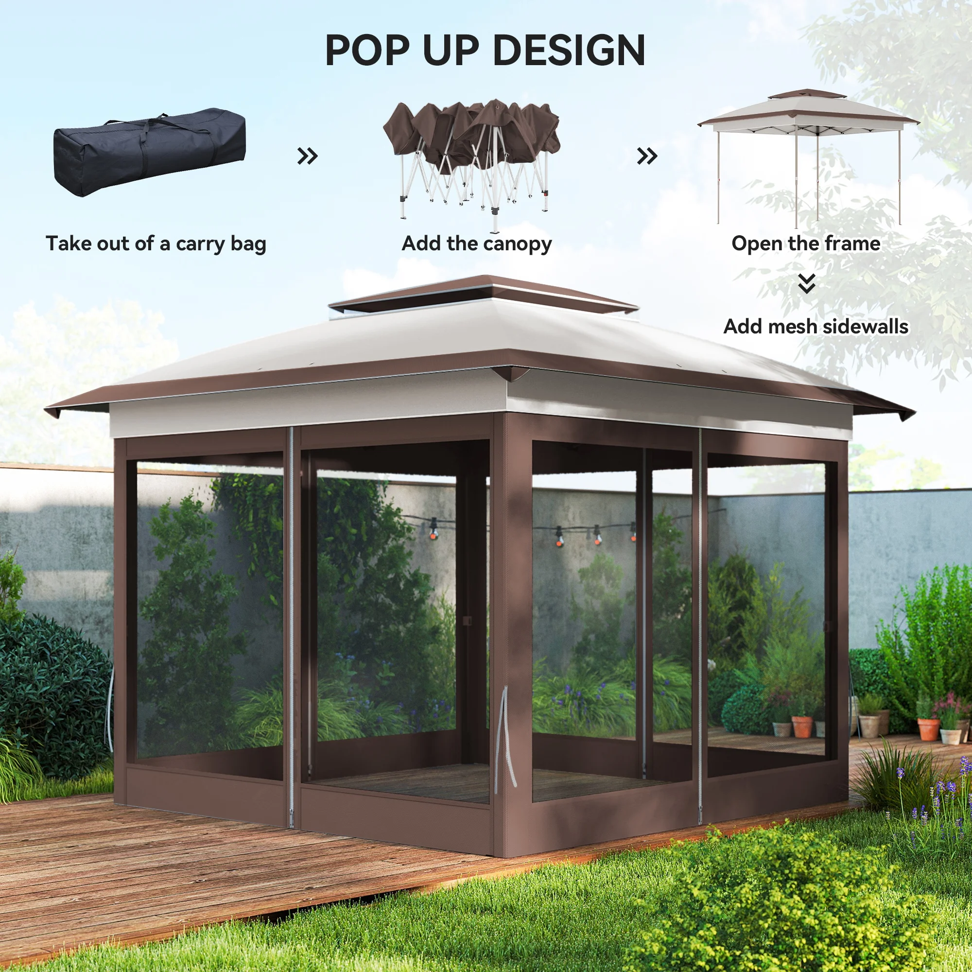 12 x 12 Pop-Up-Pavillon mit Netz und Tragetasche, sofortiger Sonnenschutz, 13... – Bild 8