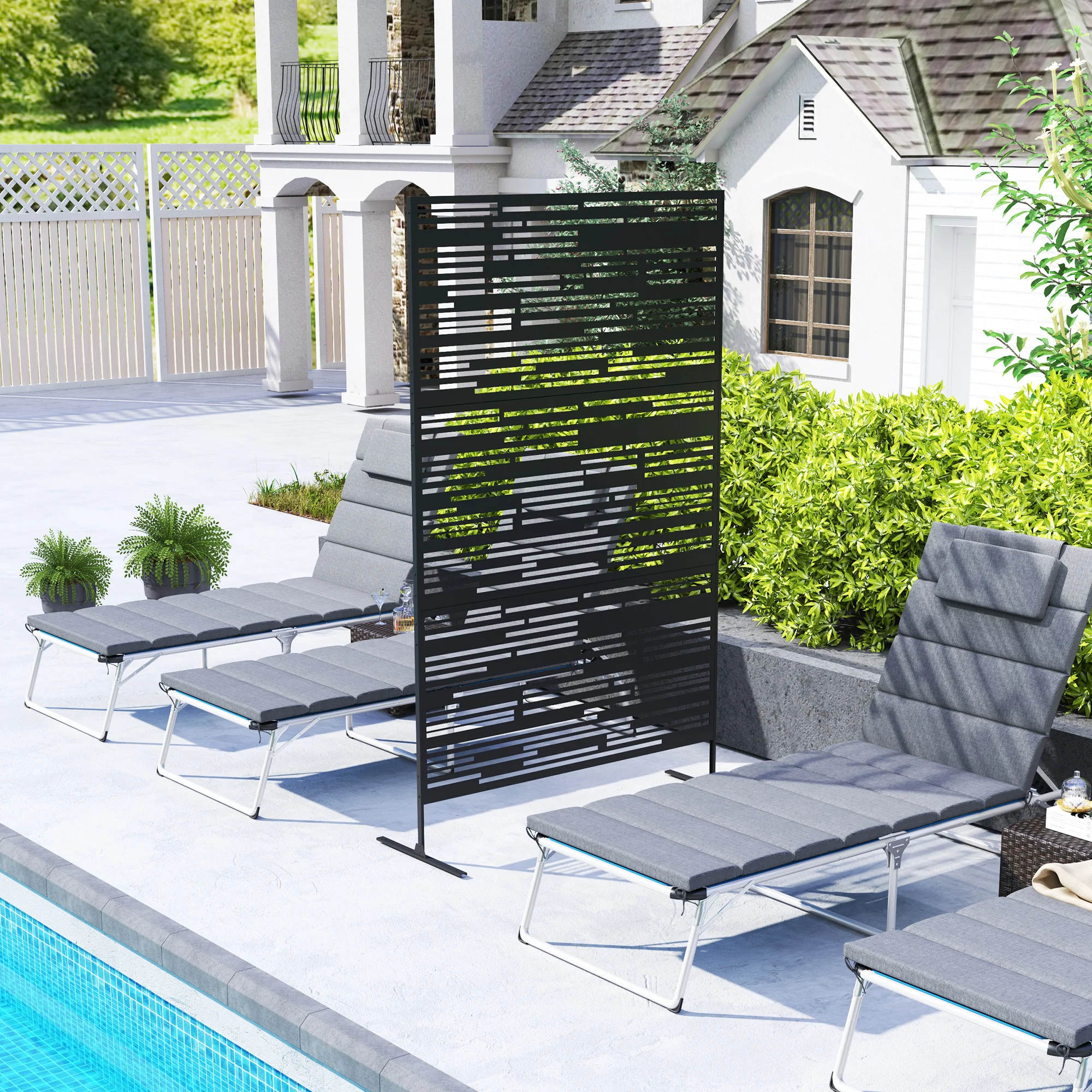 78" H x 48" B Metall Sichtschutz, freistehend, dekorativ, für Balkon, Schwarz – Bild 4