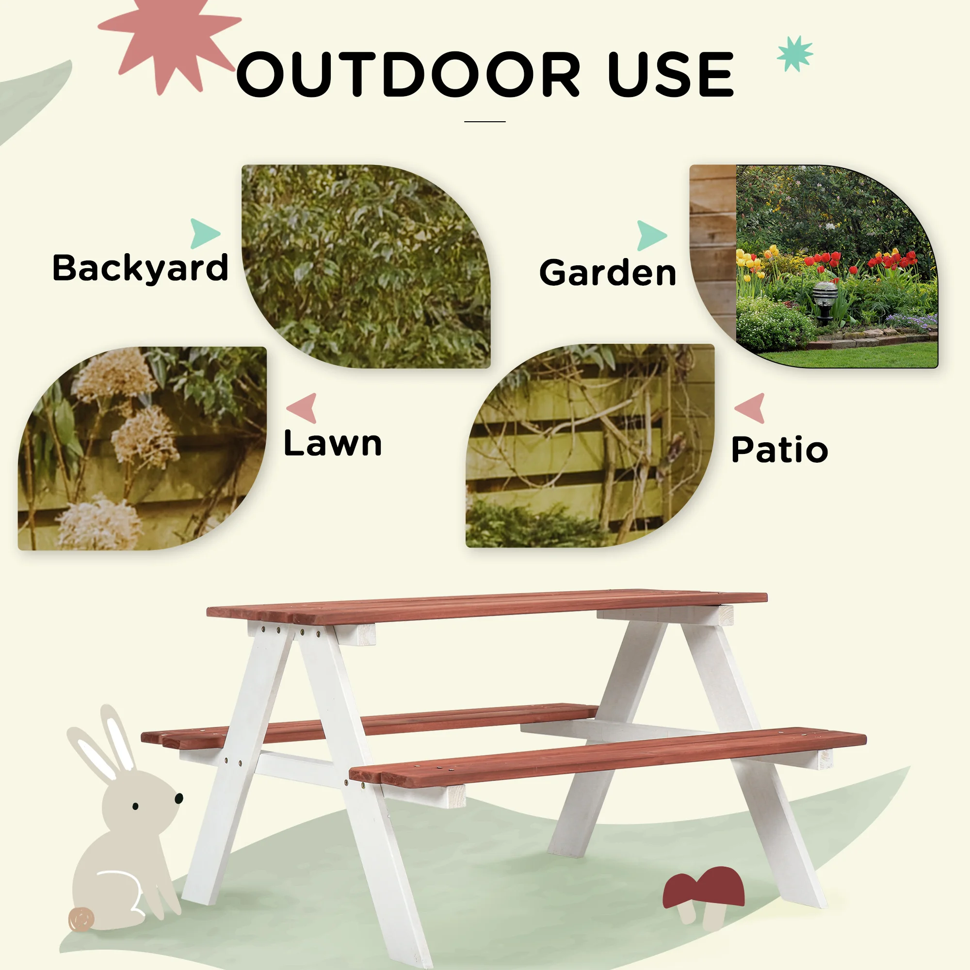 Kinder Picknick Tisch Set, Holz Tisch & Bank Set, Gartenspielzeug für 3-8 Jah... – Bild 7
