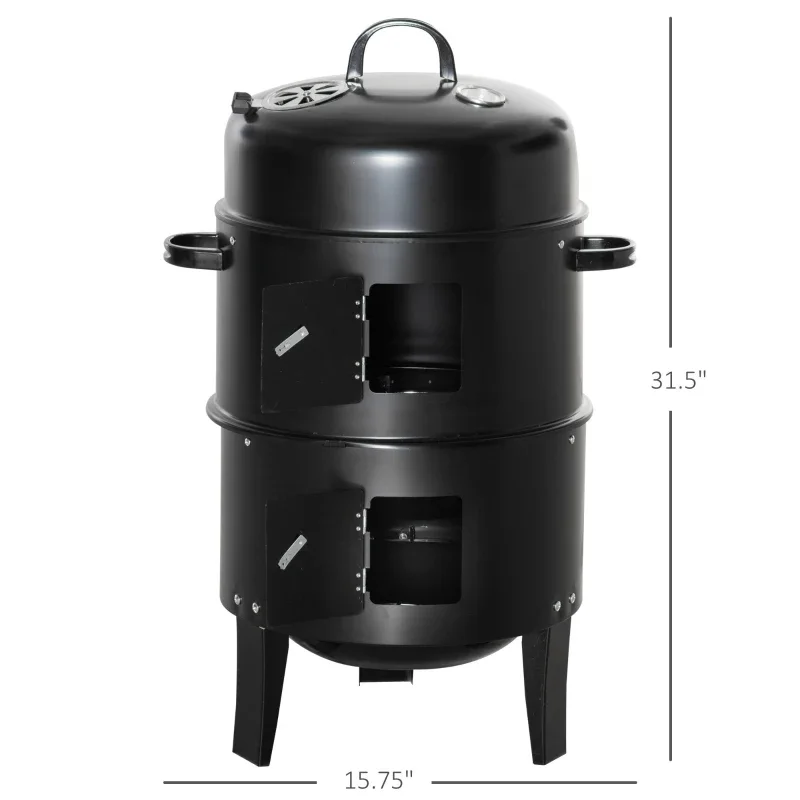 Gril à charbon vertical 3-en-1 et fumoir avec 2 surfaces de cuisson et thermomètre – Image 2