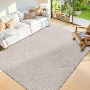 Großer Teppich Wohnzimmer, Braun, maschinenwaschbar, rutschfest, geometrisch