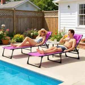 2 chaises longues pliantes avec dossier réglable sur 4 positions, coussins, respirants...