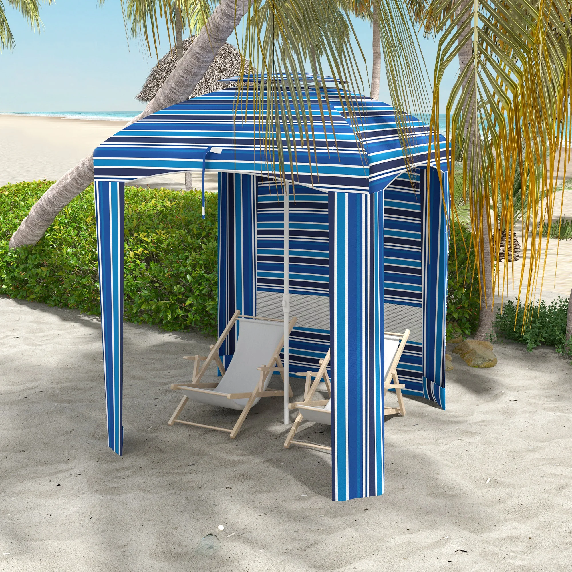 5,8 x 5,8 Cabana-Schirm für Reisen, Wände, Lüftungen, Rüschen, Tragetasche, S...