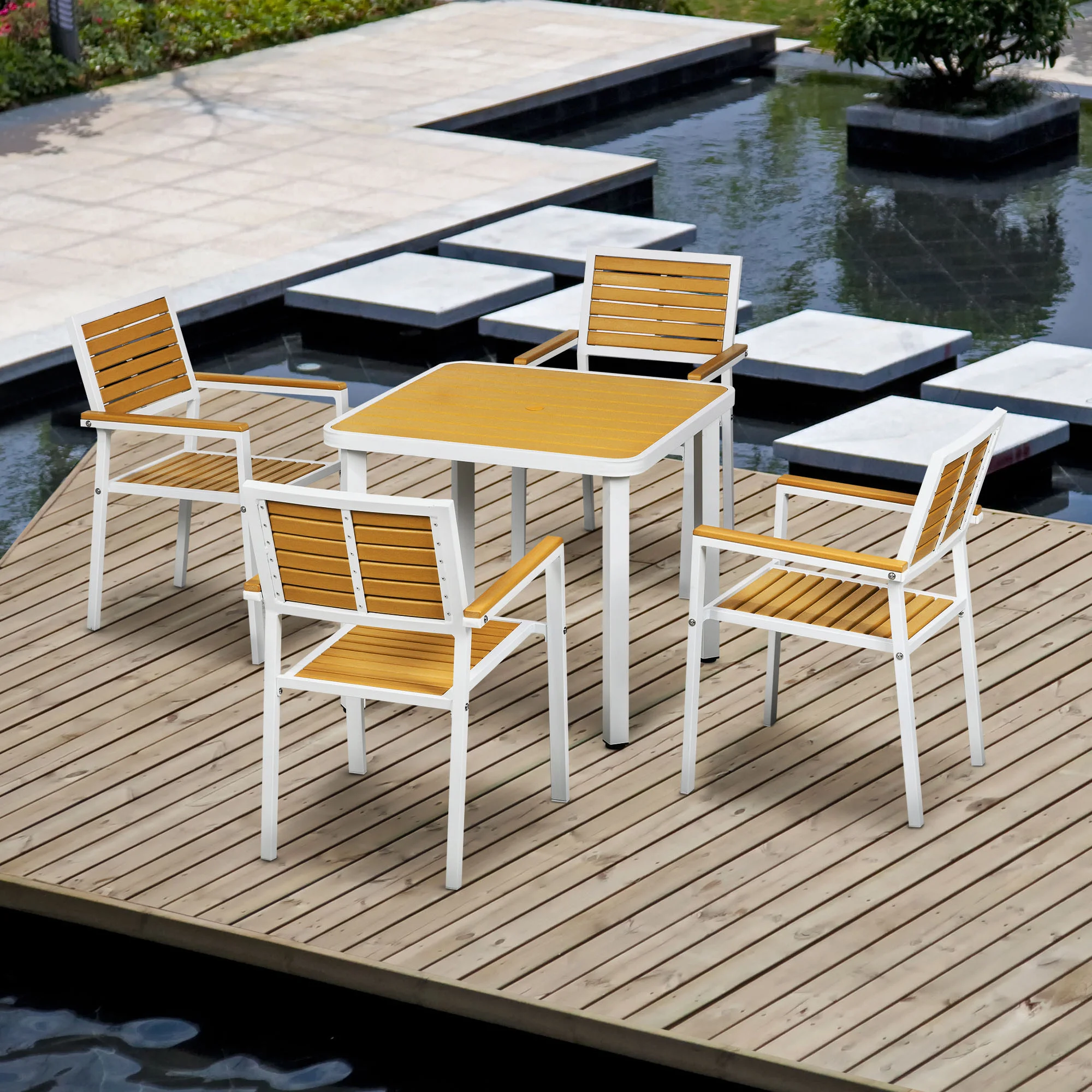 5-teiliges Terrassen-Set aus Aluminium und HDPE, mit Schirmloch, Gelb – Bild 5
