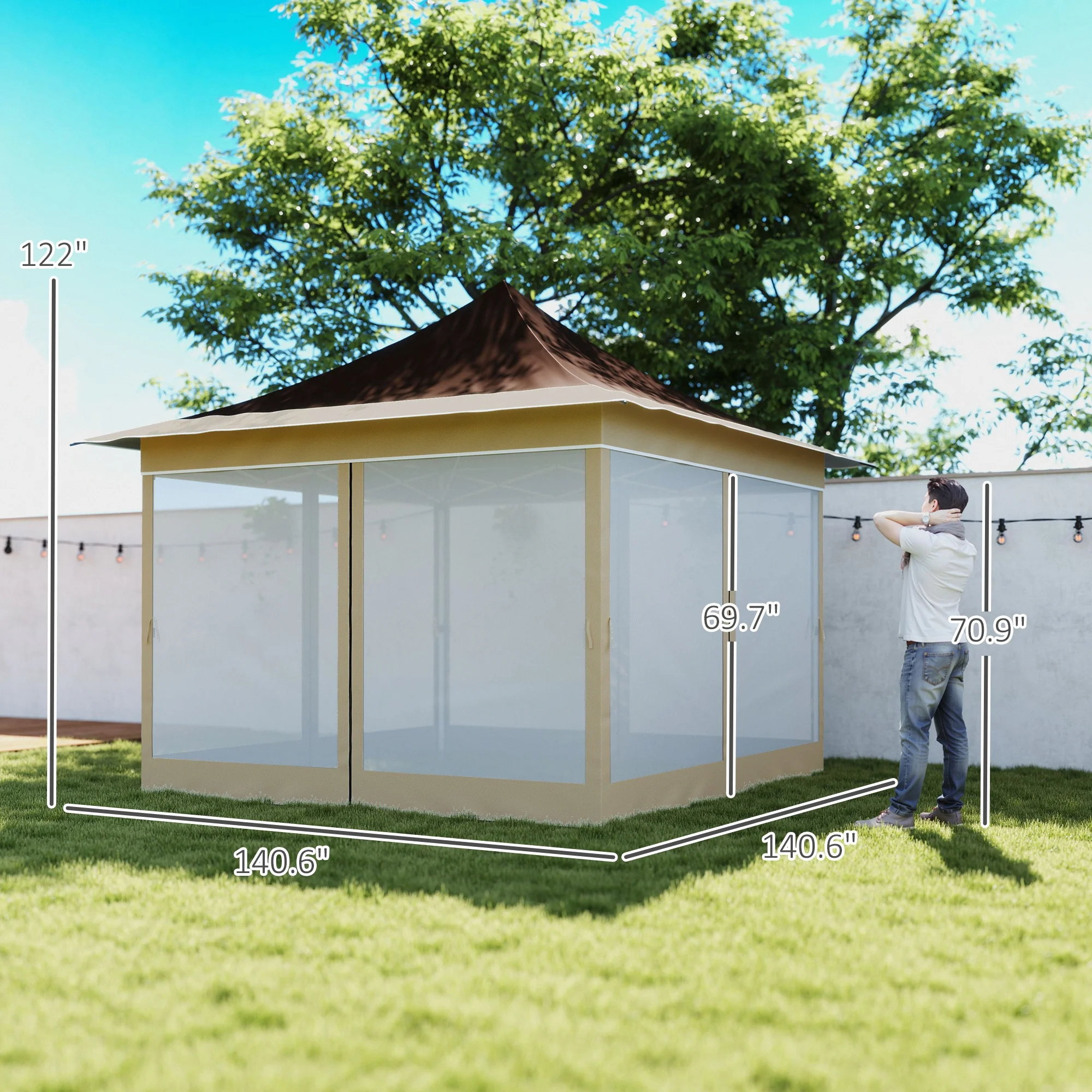 12 x 12 ft. Garden Gazebo with Mosquito Net, UPF50+, Includes Carry Bag, Brown - Imagen 8