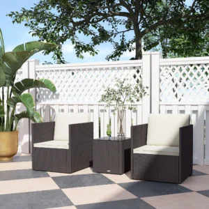 CampGlut faltbares Korb Bistro Set braun mit Glastisch.
