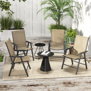 Set aus 4 klappbaren Outdoor-Stühlen, stapelbare Terrassen-Essstühle mit Arml...