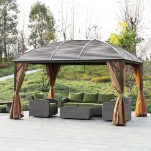 10 x 13 Hardtop-Pavillon mit Vorhängen, Moskitonetz, Stahldach, Haken, für Ga...