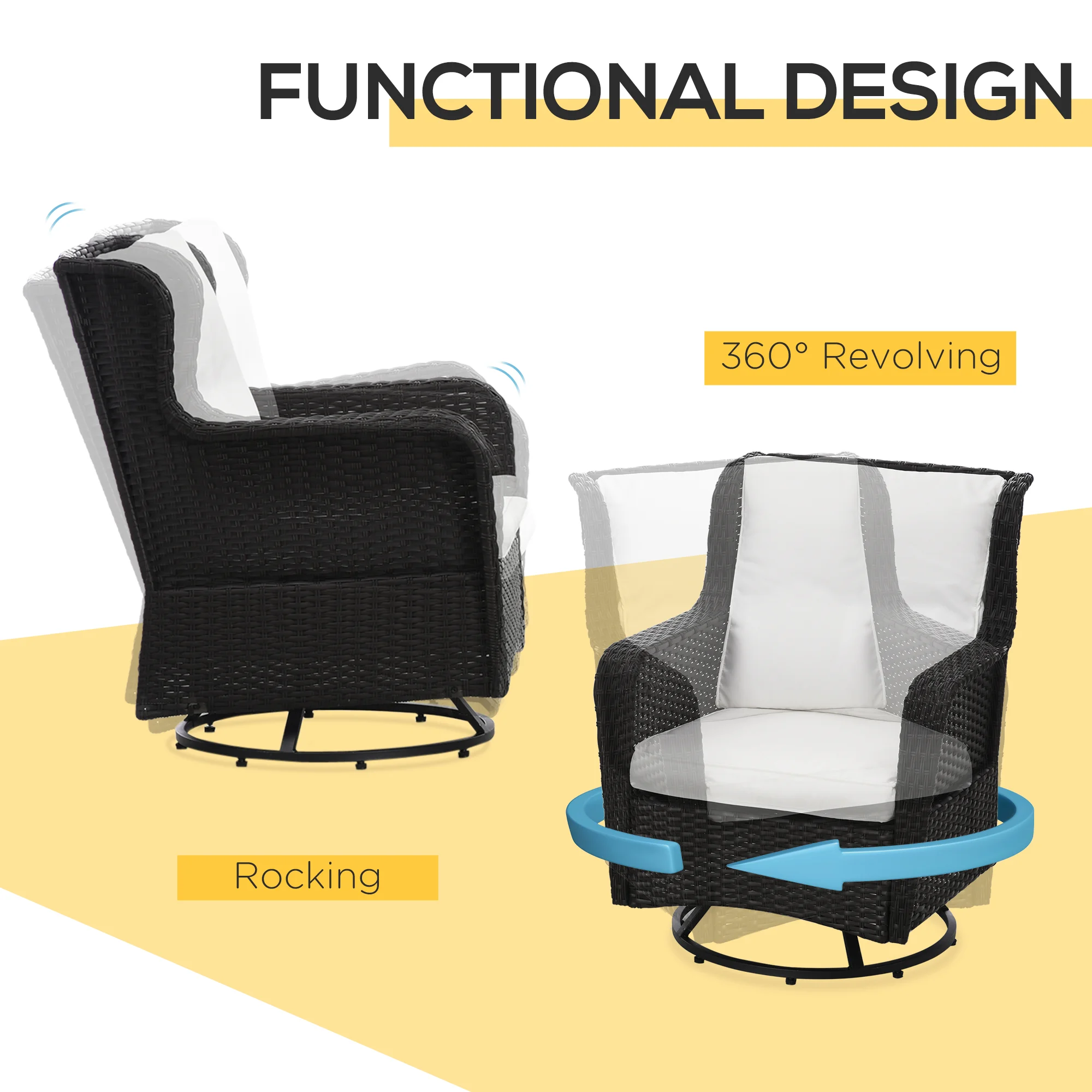 Terrassen-Bistro-Set mit 360°-Dreh- und Schaukelfunktion, 28,25"x30,75"x36,25... – Bild 8