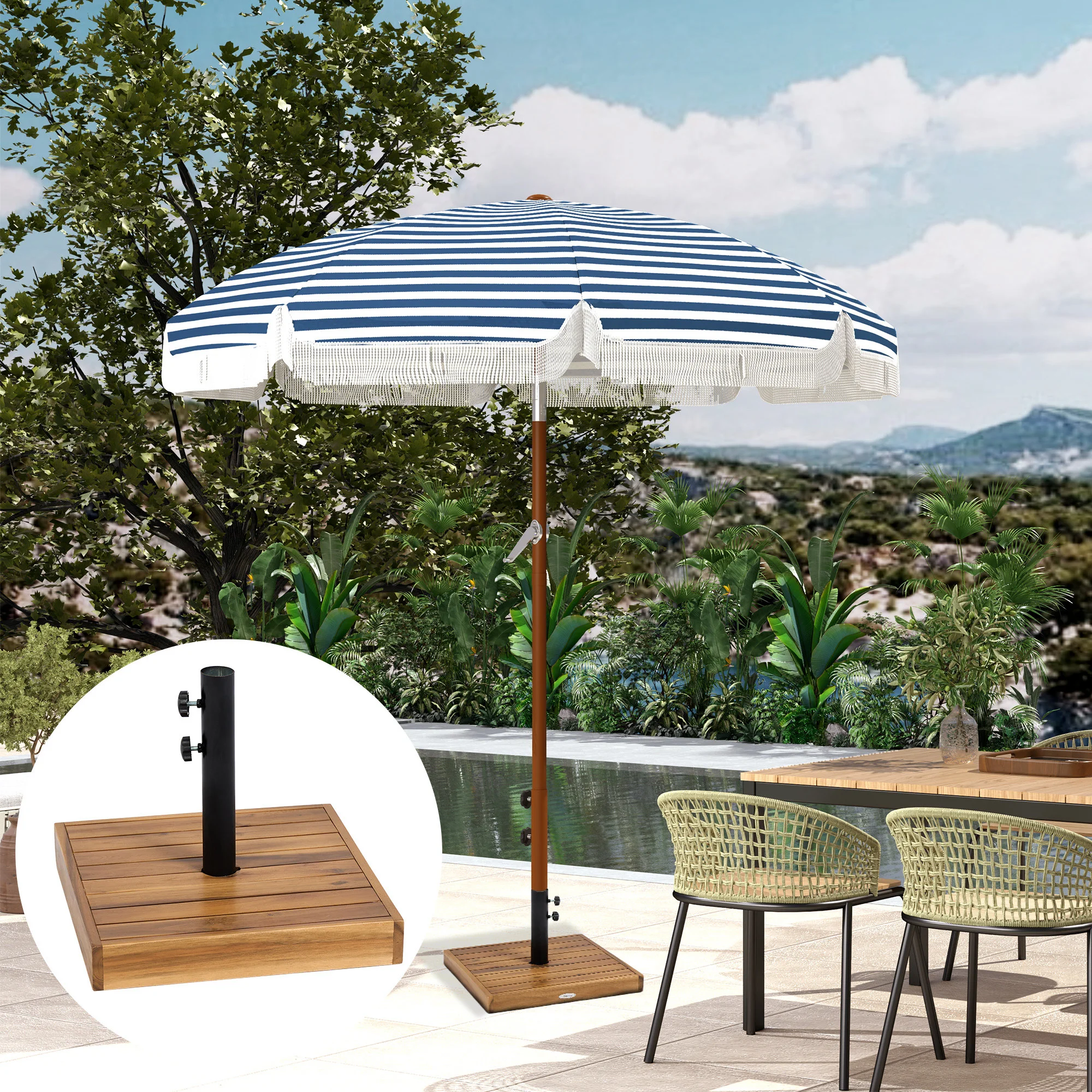 Terrassenschirmständer, 19 kg Beton, für 3,2/3,8 cm Stangen, Teak – Bild 8