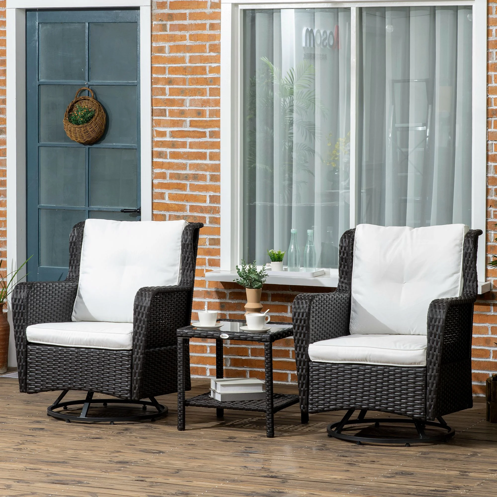 Terrassen-Bistro-Set mit 360°-Dreh- und Schaukelfunktion, 28,25"x30,75"x36,25...