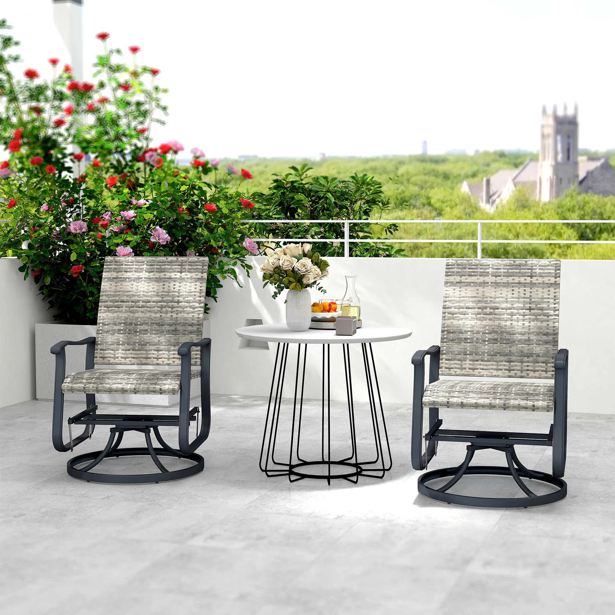 Geflecht Rattan Schwenk-Sessel Set 2er, Outdoor Sessel mit Stahlrahmen, hohe ... – Bild 6