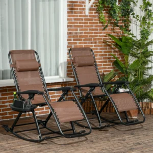 2 klappbare Outdoor-Schaukelsessel Null-Gravitation-Liegen mit Kissen, Becher...