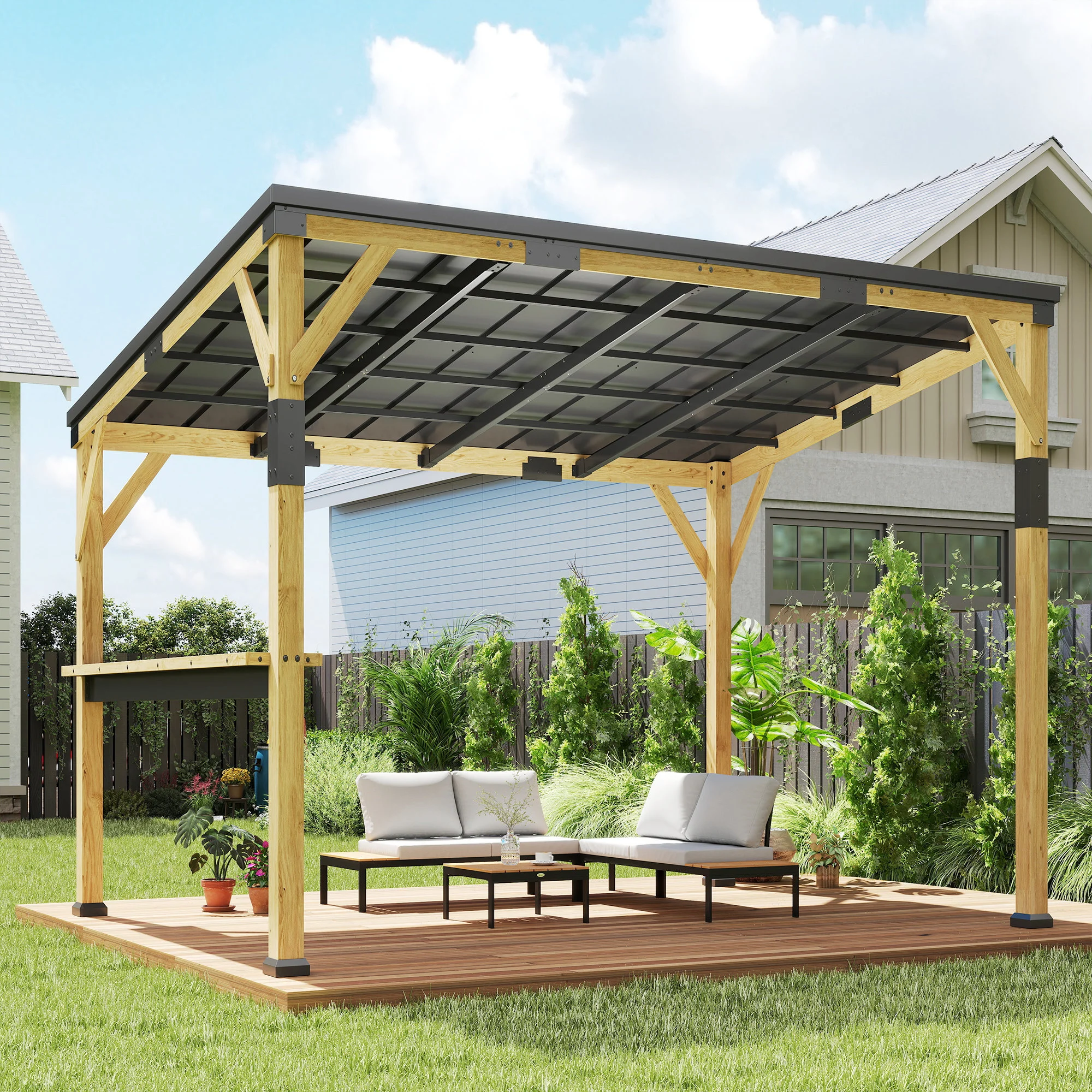 10 x 14 Holz-Gartenpavillon, Hardtop-Anbaupavillon mit verzinktem Stahldach, ... – Bild 4